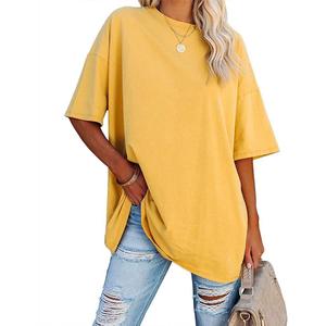 Fisoew Women's Oversized T Shirts Tees Half Sleeve Crew Neck Cotton Tunic Tops (Yellow)