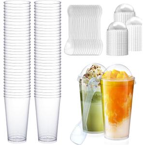 100Pcs 3oz Mini Dessert Cups with Lids and Spoons Clear Plastic Disposable Parfait Cups, Small Serving Bowl for New Year Party Appetizers, Catering, Wedding, Dessert Shops(300pcs in total)