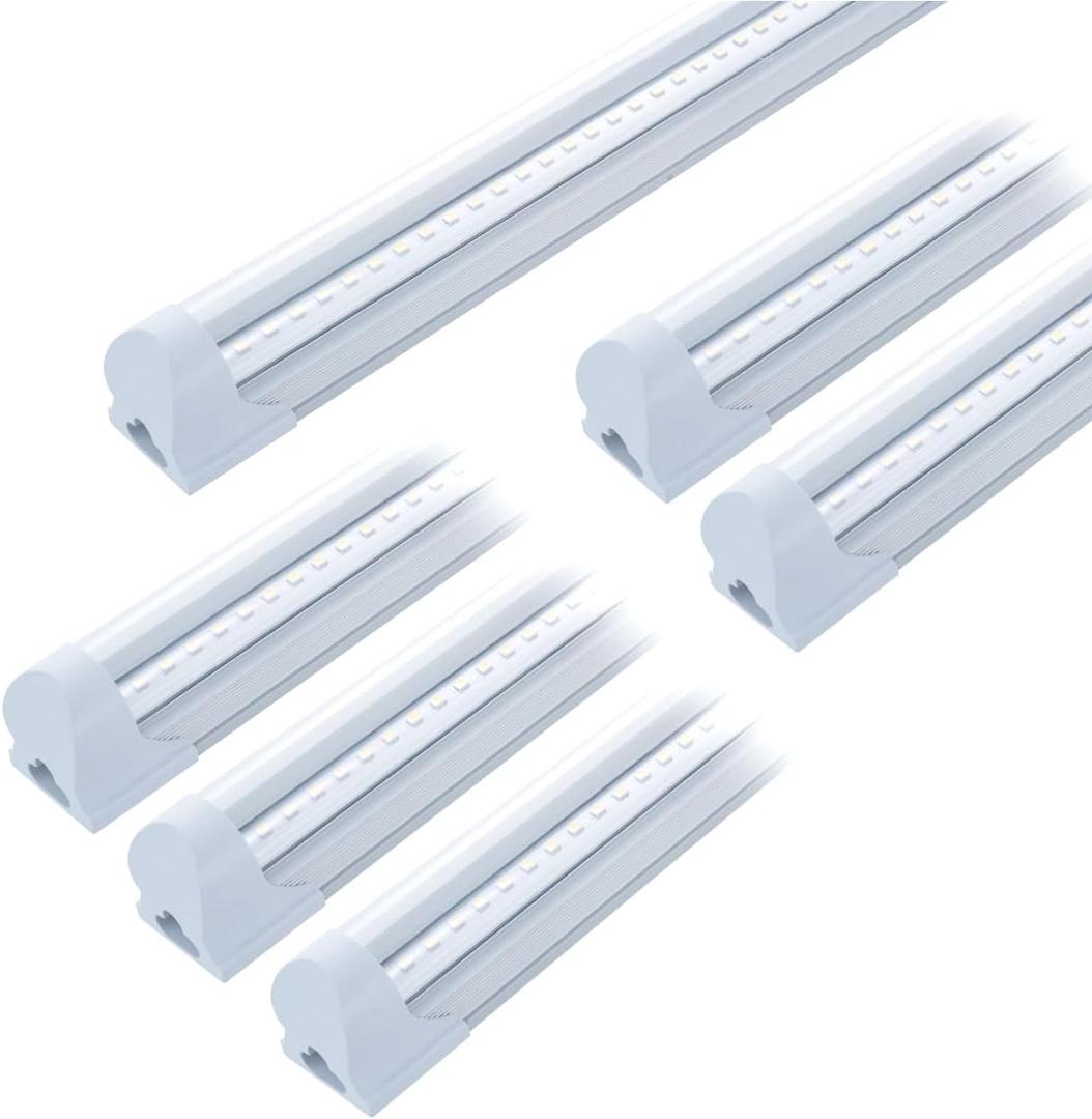 6 Pack 4FT LED Shop Light 24W Utility Linkable T8 Integrated Tube Light 6000K Daylight White with ON/Off Switch Cable for Household, Garage Ceiling and Under Cabinet Lighting