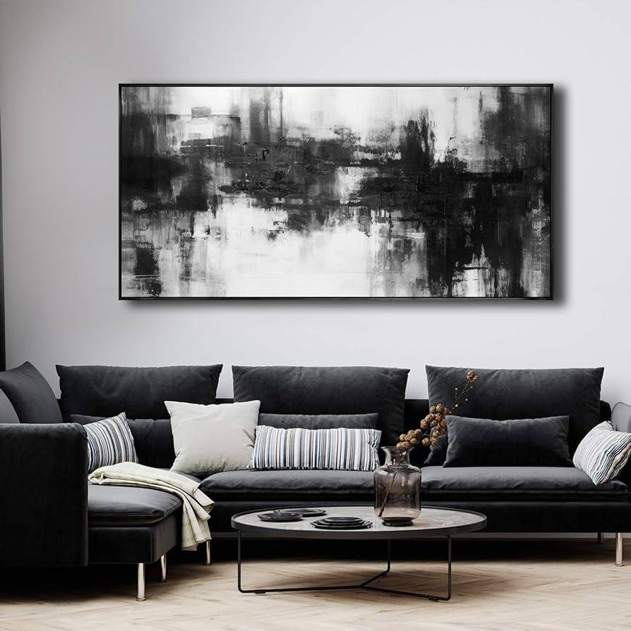 Abstract Wall Art Framed Home Artwork Decor Black and White Modern Minimalist Canvas Painting Living Room Decor for Bedroom Office Wall Decor 24"x48"