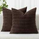 MIULEE Pack of 2 Corduroy Decorative Throw Pillow Covers 18x18 Inch Soft Boho Striped Pillow Covers Modern Farmhouse Home Decor for Sofa Living Room Couch Bed Brown