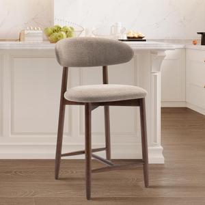 COLAMY Upholstered Counter Height Bar Stools, Kitchen Island Stools with Back, Modern Counter Stools with Wood Legs for Kitchen Island Dining Room Bar, Camel