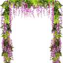 Lvydec Wisteria Artificial Flowers Garland, 4 Pcs Total 28.8ft Artificial Wisteria Vine Silk Hanging Flower for Home Garden Outdoor Ceremony Wedding Arch Floral Decor (Purplish Red)