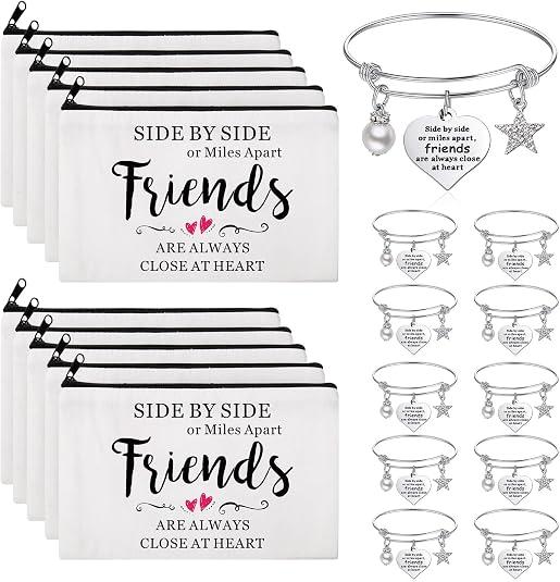 Abbylike 20 Pieces Friends Group Gifts Bulk for Women Friendship Bracelets Makeup Bags Friendsgiving Long Distance Present Party Favors for Friend Family Sister Birthday