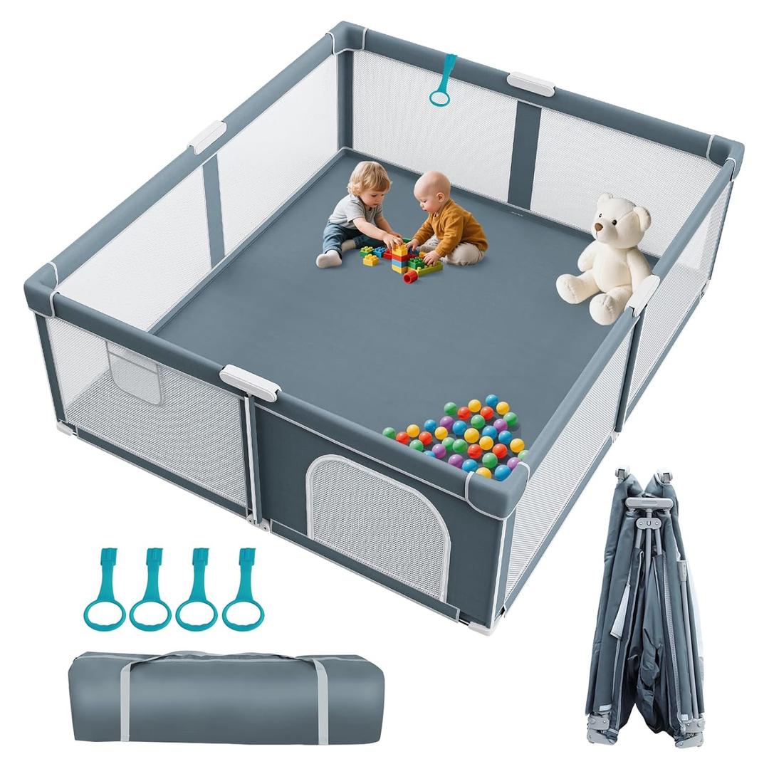 Foldable Baby Playpen - 71"79" Collapsible Play Pen for Babies and Toddlers - Indoor Outdoor Travel Playpen - Sturdy with Mesh View Portable Play Yard - Folding Play Pen with 4 Handles and Carry Bag