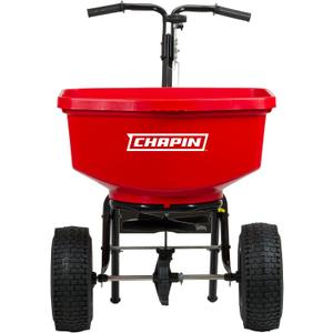Chapin 8303C Made in the USA 100 lb. Contractor Turf Broadcast Spreader with Enclosed Gears System, Rugged Powder Coated Steel Frame, 12 Inch Tire, Includes Rain Cover and Grate, Red