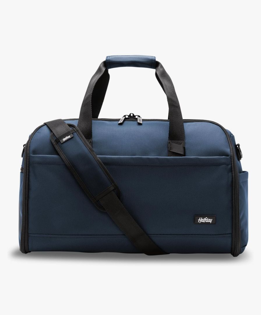 Halfday Convertible 2-in-1 Premium Garment Duffel Weekender Bag 40L | Wrinkle-Free Travel, Hanging Suit Compartment, Shoe Pockets, Trolley Sleeve. Balistic Nylon Carry-On, Pacific