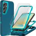 for Samsung Galaxy S24 FE Case with 2Pcs Tempered Glass Screen Protector, Military Grade 3 in 1 Heavy Duty Shockproof/Drop Proof/Dust Proof Case (Blue/Turquoise)