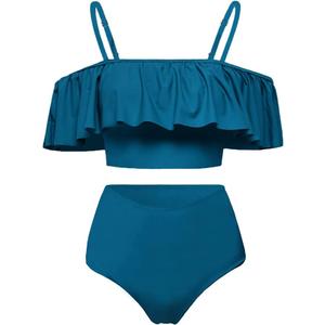 Kaei&Shi High Waisted Flounce Bikini Set,Tummy Control Swimsuits for Women,Off Shoulder, Size XL
