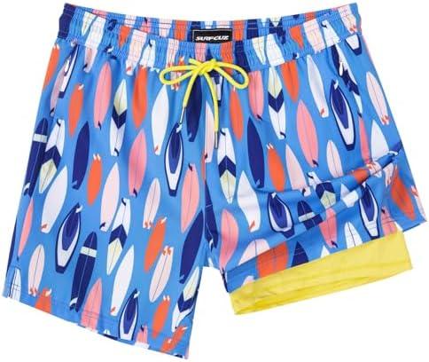 SURF CUZ Mens Swim Trunks with Compression Liner 5" Swim Shorts Quick Dry Bathing Suit Swimming Trunks Zipper Pockets Small 