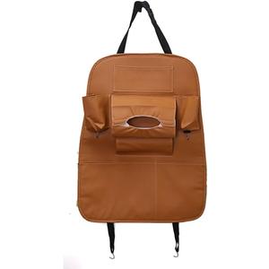 Yellow Faux Leather Car Seat Back Storage Bag Organizer Phone Holder Multi-Pocket, Brown