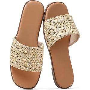 Slides Sandals for Women Basic Slip On Flat Sandals Open Toe Comfort Beach Sandals Slippers for Casual Dressy Summer Size 9