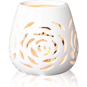 White Ceramic Rose Hollow Candle Holder Creative Aromatherapy Essential Oil Burner, Wax Melt Diffuser & Tealight Candle Holder for Home Bedroom Decor, Perfect Christmas & Housewarming Gift