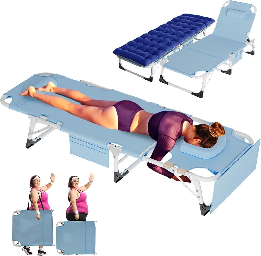 ABORON 3 in 1 Sun Tanning Chair Oversized with Mat & Face Arm Hole, Heavy Duty Folding Chaise Lounge Chairs, 5-Position Outdoor Lounge Chair/Pillow, for Beach, Pool, Lawn, Yard, Patio