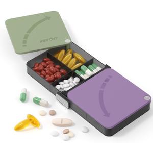 10 x Daily Medicine Pill Organizer for Travel - Small Pill Case for Pocket with Rotating Lids, Portable Pill Box with 8 Compartments for Fish Oils, Vitamins and Supplements, Black