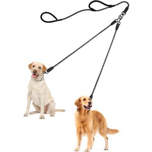 PetBonus Rope Double Dog Leash, No Tangle Dual Leash, Reflective Walking Training Lead with Two Comfortable Padded Handles, Lead Coupler for Medium Large Dogs (1/2 x 6.5FT, Black) (1/2" x 6.5 FT (50~180 lbs.))
