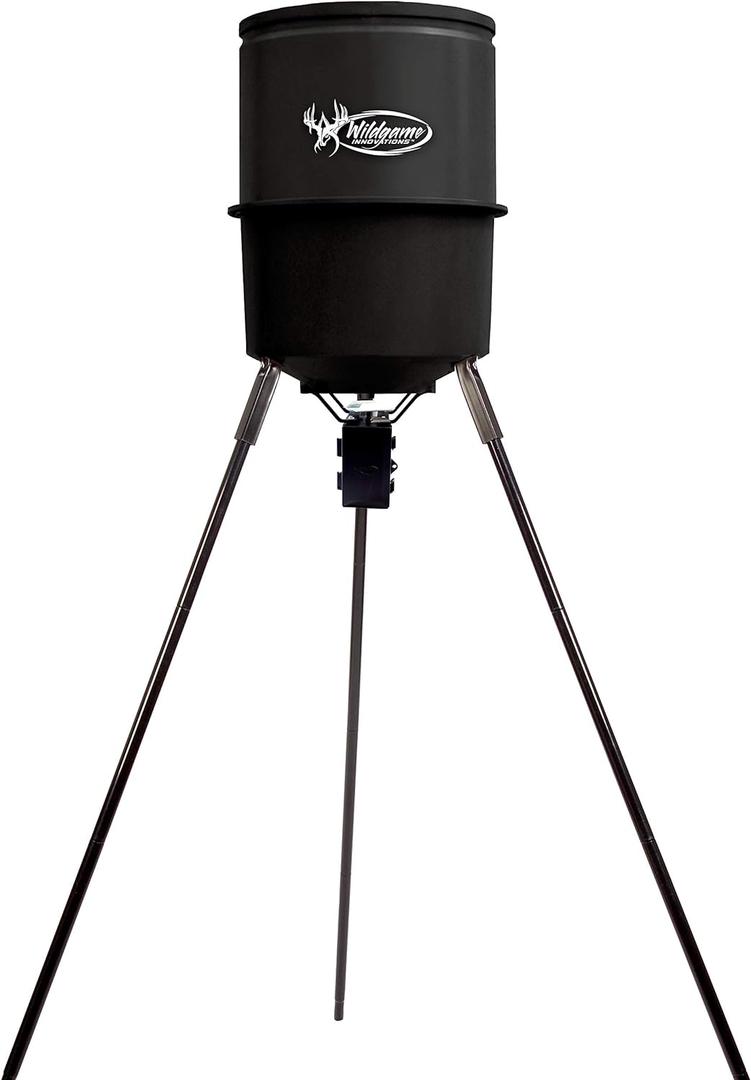 WILDGAME INNOVATIONS Quick-Set 225 lb Game Feeder with Digital Timer | Durable Tripod Corn/Pellet Hunting Feeder with 1-4 Feed Times & 30-feet Radius