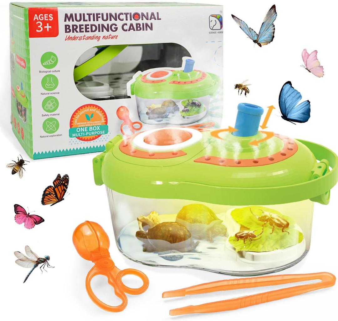 SMILESSKIDDO Bug Catcher for Kids, Bug Catching Kit with 4X Magnified Viewer, Bug Catcher, Tweezers, Night Observation Light & Learning Guide, Perfect for Raising Bug, Fish & Reptiles