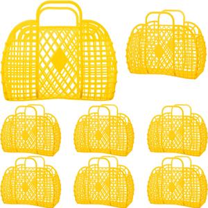 Tatuo 8 Pcs Jelly Bags Bulk Jelly Purse Plastic Basket Party Favor Beach Handbags Easter Egg Basket for Women Girls Kids (Yellow)
