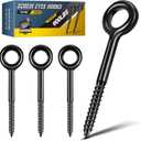 7 inch Eye Bolts - 4 Pcs Eyes Hooks Screw Heavy Duty 900 lbs Breaking Strength Black Rust-Resistant, Self Tapping Eyelet Screw for Wood Securing, Hammock Stand, Indoor & Outdoor Use