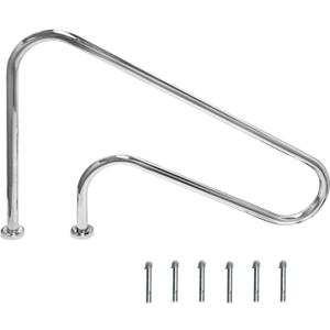 Pool Handrail 47x 30, Stainless Steel Swimming Pool Hand Rail Pool Stair Rail Above Ground with Base Cover Silver Rustproof Swimming Pool Accessories for Indoor/Outdoor Pools, SP-3002