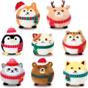Aoriher 8 Pcs Christmas Mini Stuffed Animals 3.15 Inch Stuffed Animals Ornaments Bulk Colorful Woodland Animal Keychain Operation Christmas for Xmas Party Favor Stocking Fillers(Cap and Scarf)