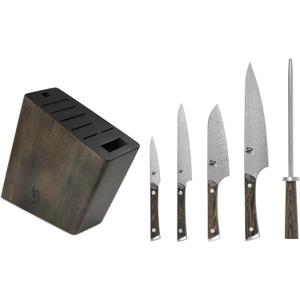Shun Kanso 6 Piece Block Set | Includes 8" Chef, 3.5" Paring, 6" Utility, Handcrafted, AUS10A Stainless Steel Blades, Tagayasan Handle