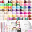 Peacecolor 83Pcs Gel Nail Polish Kit with U V Light and Drill, 56 Colors All Seasons Soak Off Gel Polish Set Cat Eye Gel with Matte/Glossy Glitter Base Top Coat Manicure Nail Kit Gifts for Women Girls