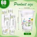 Hushee 60 Pcs Floral Cups with Spring Summer Flower 16 oz Wildflowers Plastic Disposable Drinking Cups for Summer Spring Birthday Baby Shower Party Supplies(Wild Floral)