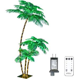 LIGHTSHARE Lighted 6FT Gorgeous Palm Tree 3Trunks Artificial Palm Tree 203LED Lights for Office Decoration Outdoor and Indoors Tiki Bar Christmas Patio Pool- Electric