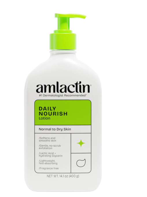 AmLactin Daily Nourish Therapeutic Body Lotion for Dry Skin NoScrub Exfoliator and Moisturizer 12% Lactic Acid Lotion, 14.1 oz 