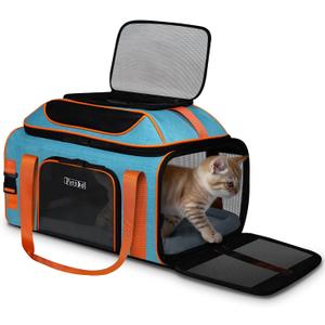 Petskd Top-Expandable Pet Carrier 19x13x9 Inches Southwest Allegiant Airlines Approved, Soft-Sided Carrier for Small Dog Under 12 lbs and Large Cat Under 15 lbs(Blue)