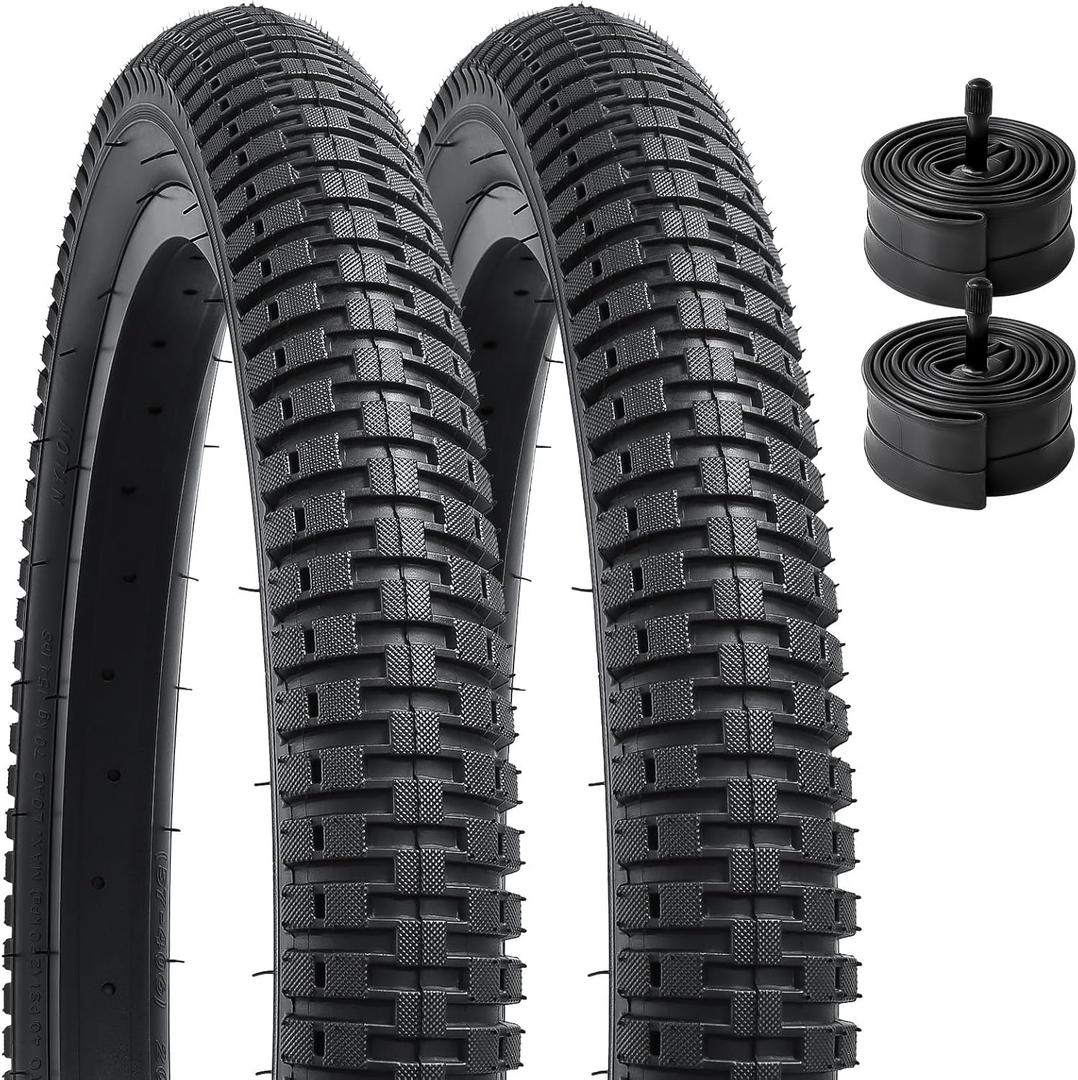 YUNSCM 2-PCS 18" Bike Tires 18x1.95/53-355 and 18" Bike Tubes Schrader Valve Compatible with Kid Bike 18 x 1.95 18x2.0 All-Terrain Bicycle Tires and Tubes (Y-1028)