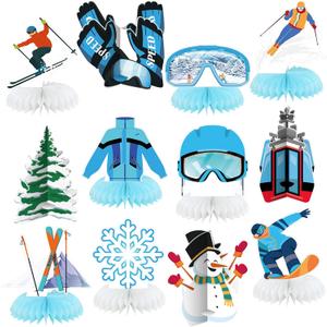 Shellwei 12 Pcs Ski Party Decorations Apres Ski Decor Skiing Honeycomb Centerpieces Winter Skiing Centerpieces for Tables Ski Table Decor Winter Decorations for Birthday Party Home Table Baby Shower
