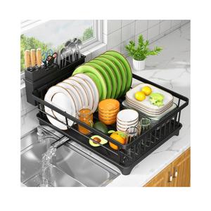 Dish Drying Rack - Space-Saving Small Dish Rack for Kitchen Counter, Rust-Resistant Kitchen Drying Rack, Compact Dish Drainer Organizer with Utensil Holder for Home Kitchen, Black