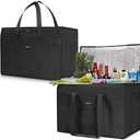JUNGYOON 1-Pack Heavy-Duty Insulated Grocery Bags & Picnic Basket – Collapsible Cooler Bag with Zippered Top | Reusable Shopping Bags for Groceries, Picnics, Easy Storage(XXXL Black)