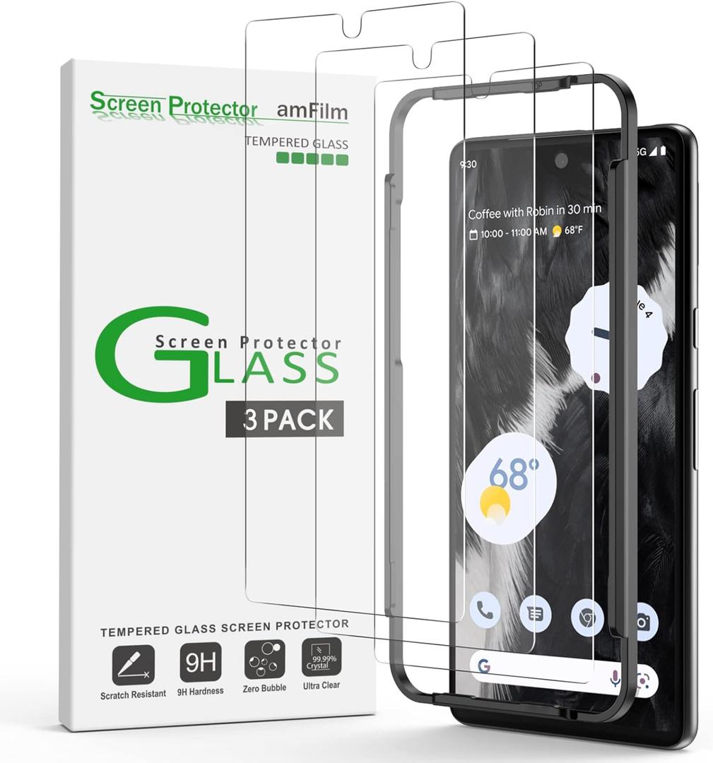 amFilm Screen Protector Compatible with Google Pixel 7 6.3" Tempered Glass, 0.26mm Thickness HD Clear, Anti-Scratch Bubbles-Free, Tempered Glass, 3 Pack