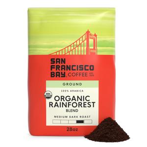 San Francisco Bay Ground Coffee, Organic Rainforest Blend (28 oz Bag), Medium-Dark Roast, USDA Organic Coffee (EXP 05/08/27)
