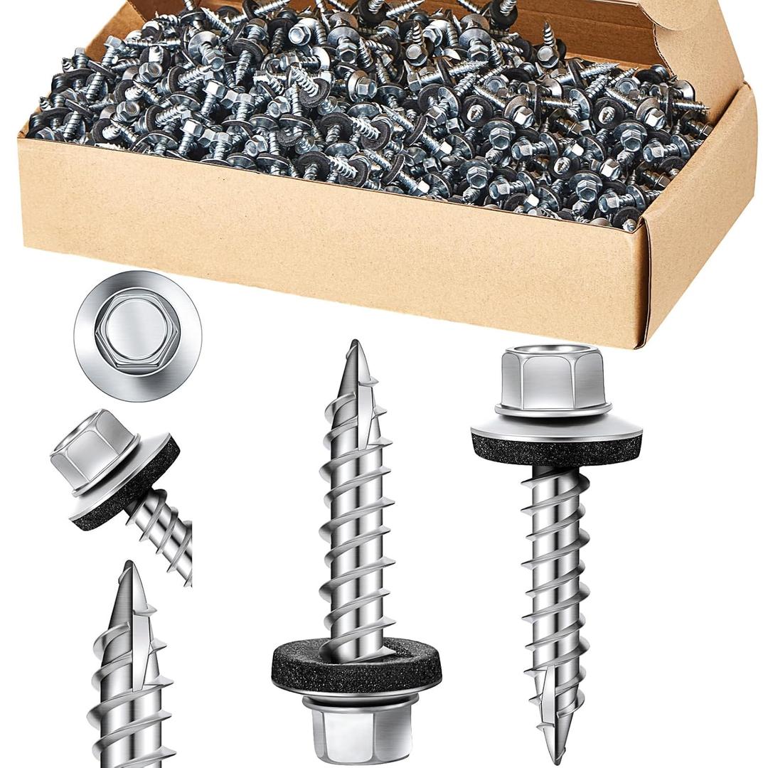 Tandefio Hex Head Metal Roofing Screws Galvanized Roof Self Starting Tapping Siding Sheet with Rubber Washer Seal for Wood Panels Summer(Zinc,1000 Pcs,#10 x 1)