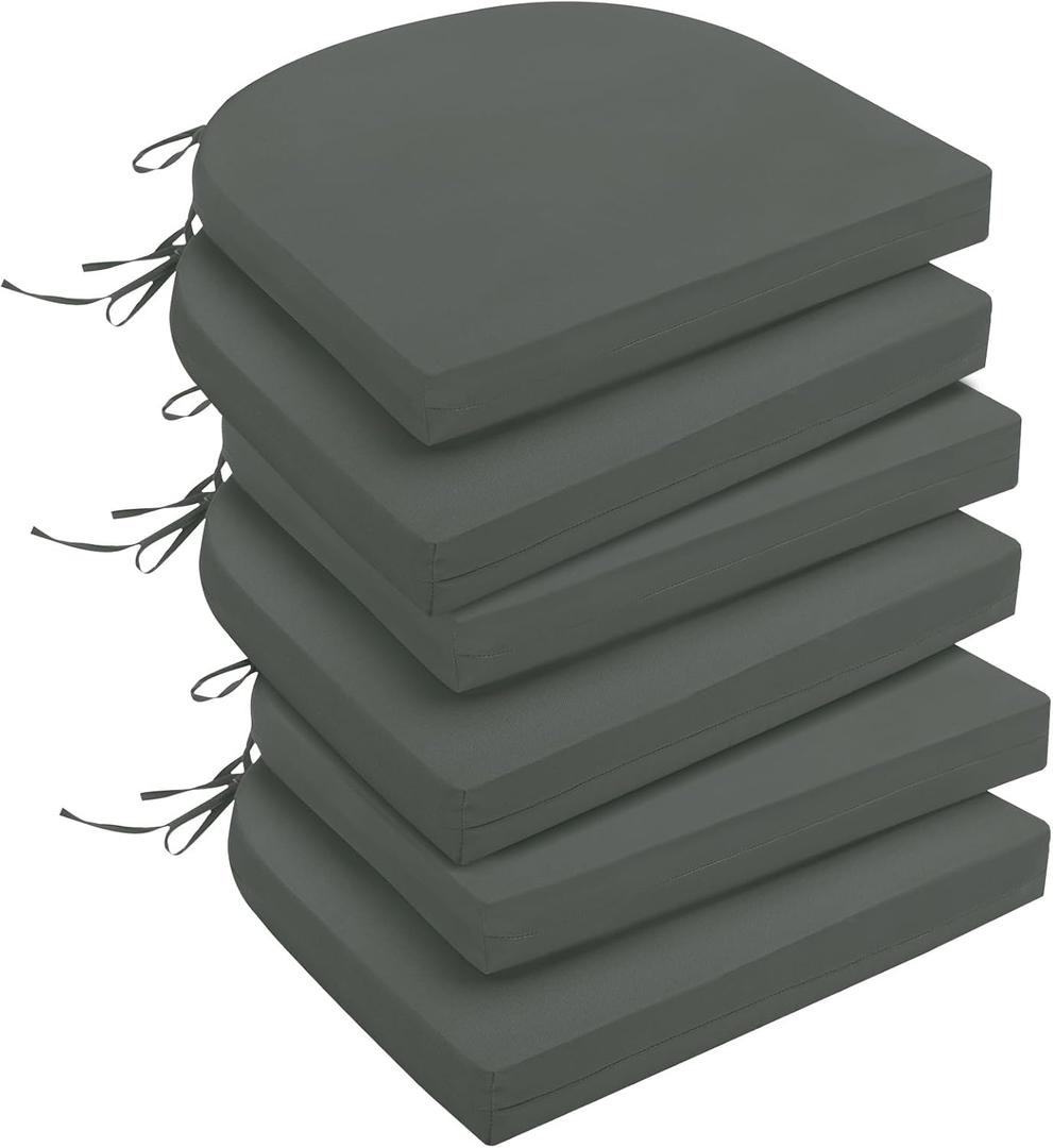 downluxe Outdoor Chair Cushions Set of 6 for Patio Furniture, Water-Resistant Patio Chair Cushions with Ties, High Density Foam Outdoor Seat Cushion, 17" X 16" X 2", Dark Grey