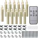 12 PCS Flameless Window Candles - Ivory Battery Operated LED Taper with Remote Updated Timer Function - Christmas Candles Warm White - Perfect for Wedding/Birthday/Party Decor
