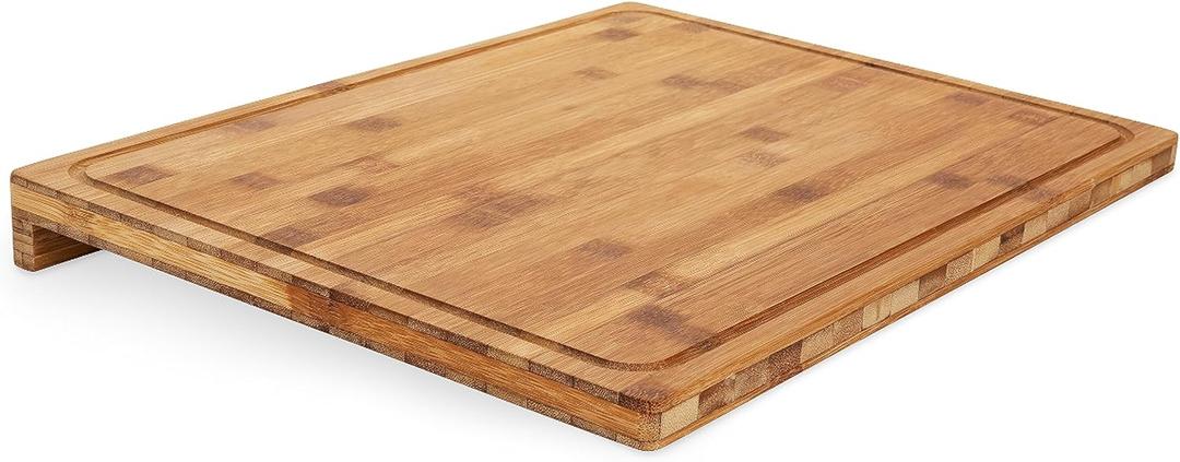 Camco Bamboo Cutting Board with Counter Edge | Perfect for Vegetables, Fruits, Meats, and Cheeses | Measures 18-inches x 14-inches x 1-3/4-inches (43545), Brown