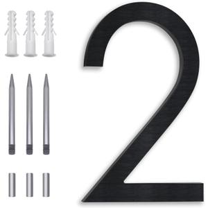 8 Inch Floating House Numbers, Address Numbers For Houses Large Black Exterior Street Metal Modern House Numbers for outside Floating Mount Or Flush Mount Aluminum Home Door