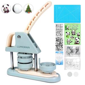 Button Maker Machine, 25mm (1inch), DIY Pin Badge Maker with Free 120pcs Supplies, Circle Cutter, Magic Book (Gray)