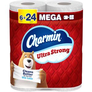 Charmin Ultra Strong Toilet Paper, 6 Mega Rolls = 24 Regular Rolls (220 Sheet (Pack of 6))