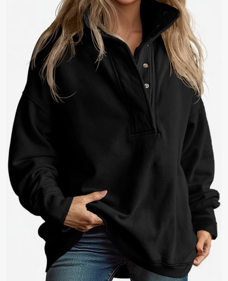 Fisoew Womens Oversized Sweatshirt Casual Snap Stand Collar Long Sleeve Pullover Tops Fall Travel Outfits, M Fisoew Womens Oversized Sweatshirt Casual Snap Stand Collar Long Sleeve Pullover Tops Fall Travel Outfits, M
