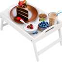 Bed Tray Table Folding Legs with Handles Breakfast Food Tray for Sofa,Bed,Eating,Drawing,Platters Serving Lap Desk Snack Tray (White Medium)