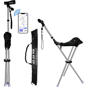 Folding Walking Cane with Seat for Seniors Adults,Lightweight Height Adjustment Cane Seat,Supports Up to 220lbs Crutch Chair,Anti-Slip Cane Chair Walking Stick for Camping,Black,1 Set