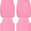CAR PASS 4 Piece Leather Car Floor Mats -3D Cute Girly Waterproof All Weather Car Mat Full Set, Universal Trim to Fit & Anti-Slip Burr Bottom & Light Easy Clean for SUV Truck Auto Sedan Van(Pink)