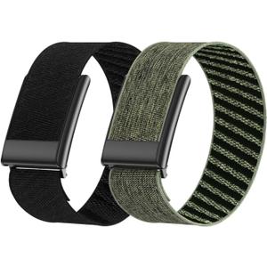Vanet Nylon Straps Compatible with Whoop 5.0 Bands Peak, MG Life and One, Elastic Woven Strap Breathable Sport Adjustable Stretchy Braided Replacement Bands for Men Women [NOT for Gen 4], 2 Pack (All Black+Gray/Green)